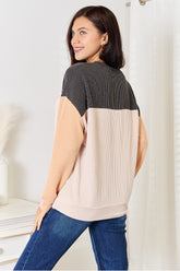 Double Take Color Block Dropped Shoulder T-Shirt OutfitFlow